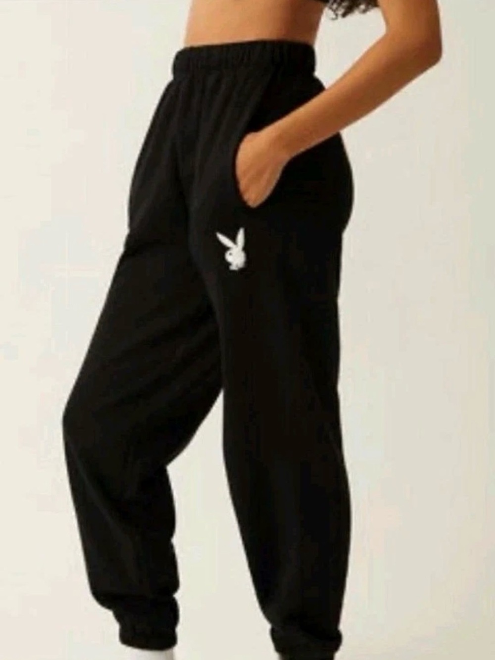 PLAYBOY Black Jogger Pants with White Bunny Logo